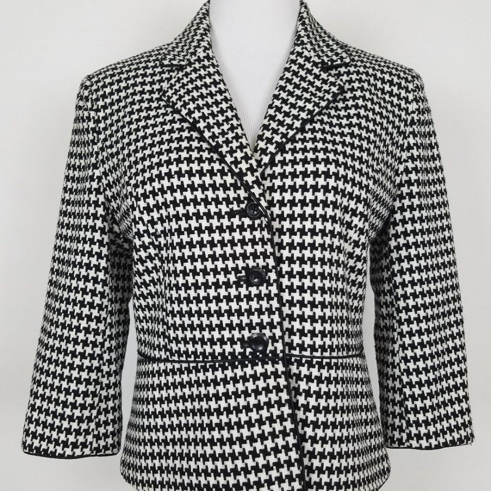 Worthington Size 8 Blazer Black White Houndstooth